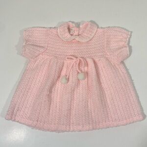 Vintage 70’s Knit Pink Baby Dress 6 9 Months Short Sleeve Winter